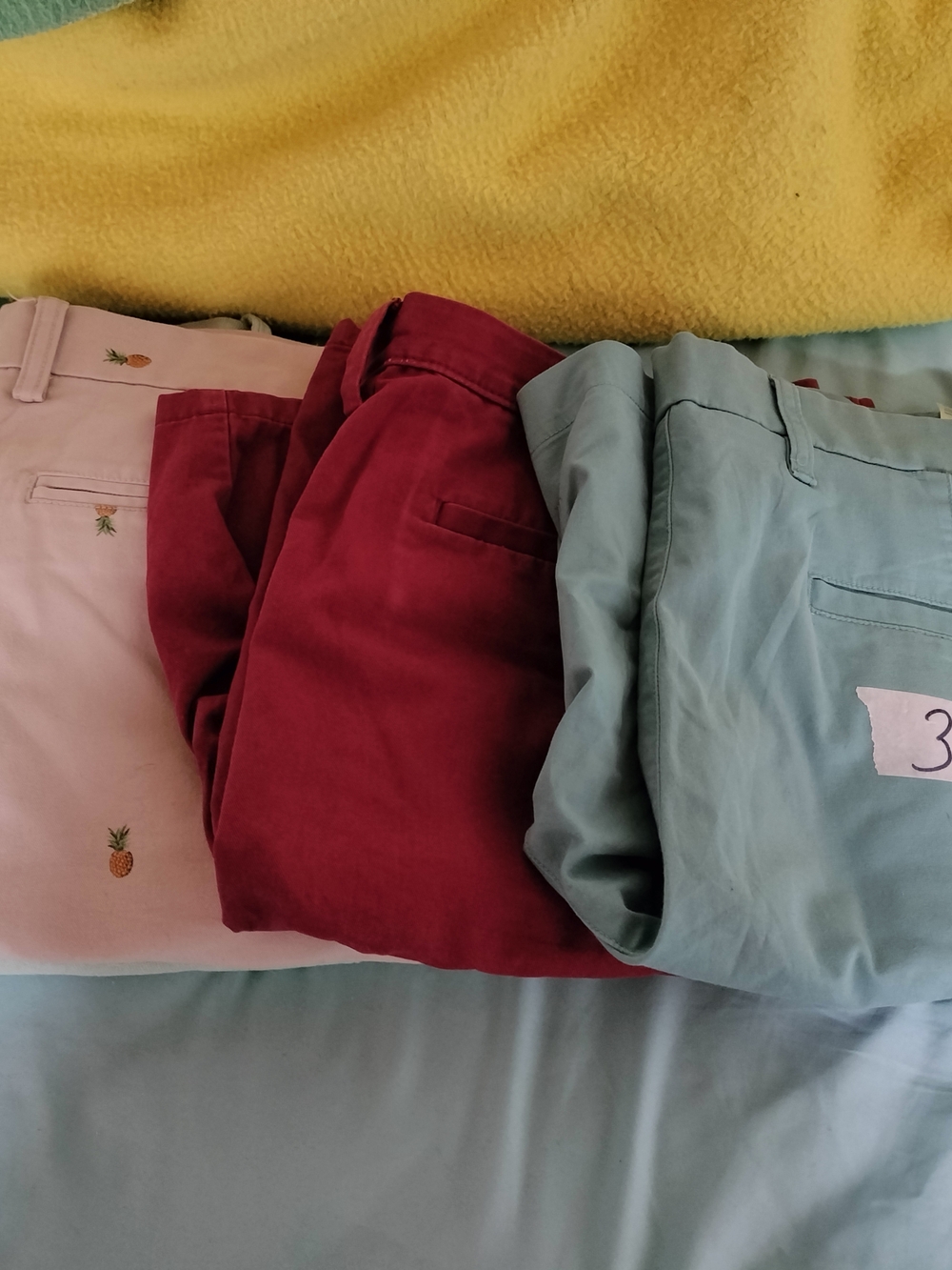 Lot Of 4 Pairs Men's Chino Shorts Red, Light Pink, and Sage Green